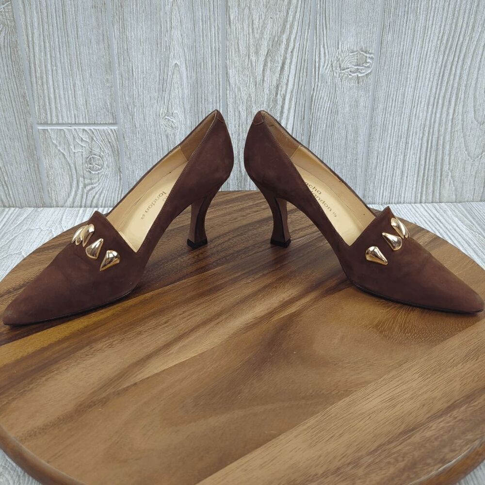 Sacha London Women’s 7B Embellished Brown Suede Pump Heels Made in Spain - Picture 7 of 12